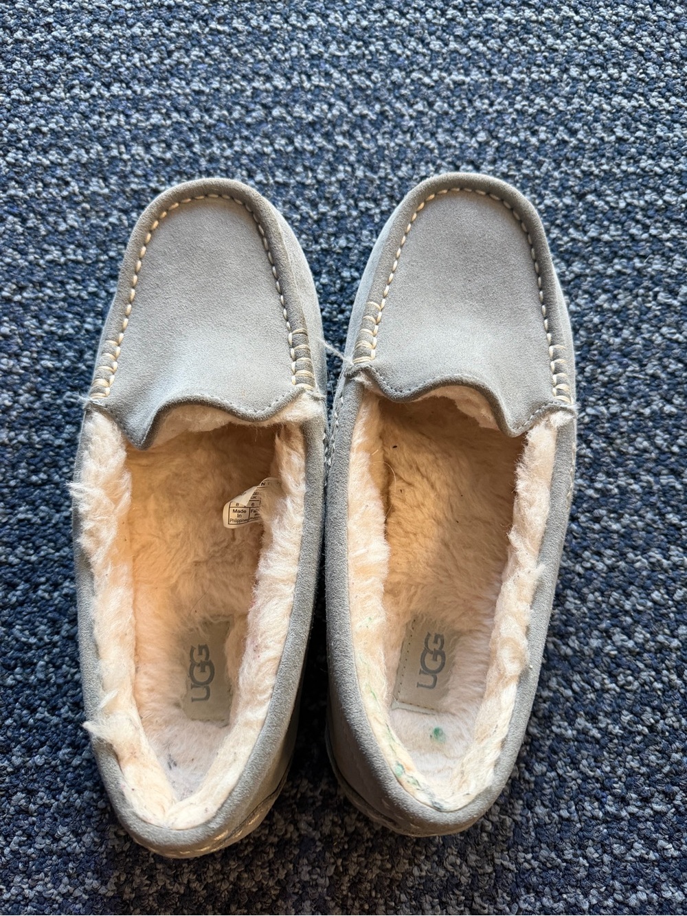 UGG Women's Light Gray Suede Shearling Moccasin Slippers